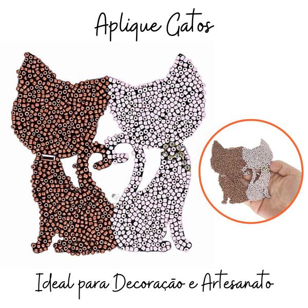 Imagem de Aplique Gatos Miçanga Bege Marrom Artesanato Decoração Scrap