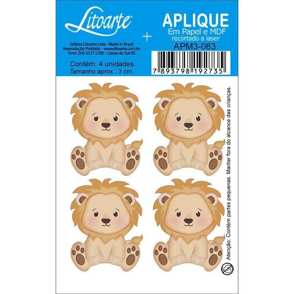 Imagem de Aplique MDF e Papel Litoarte 3 cm - Modelo APM3- 083 Leão