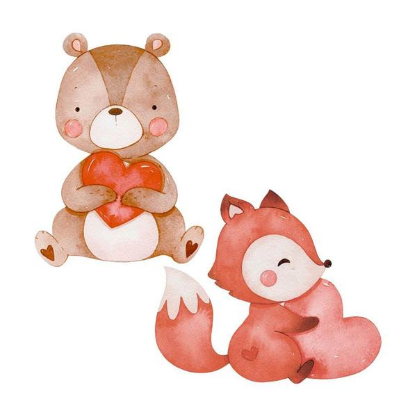 Imagem de Aplique MDF e Papel Litoarte Modelo Amor Aquarela Urso e Raposa  APM4-439