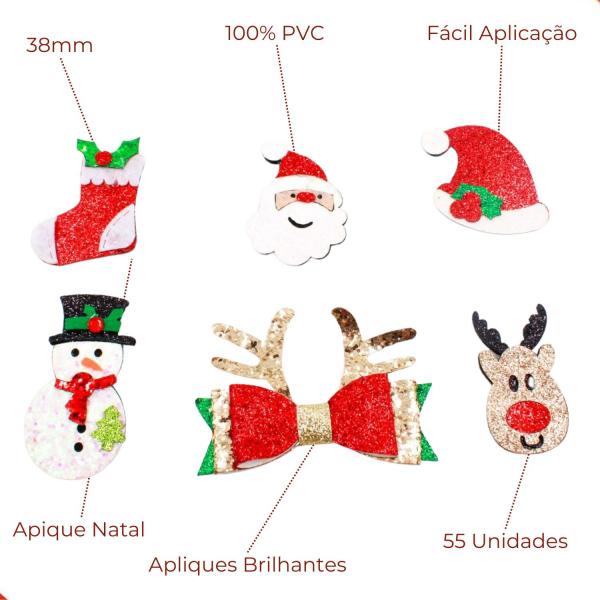 Imagem de Aplique Natal Diversos Em Pvc Com 60 Peças