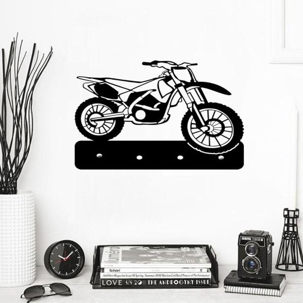 Imagem de Aplique Porta chave moto 4 pinos esportivo decoração aventura top Decorativo Quarto Sala Enfeite Parede MDF Preto