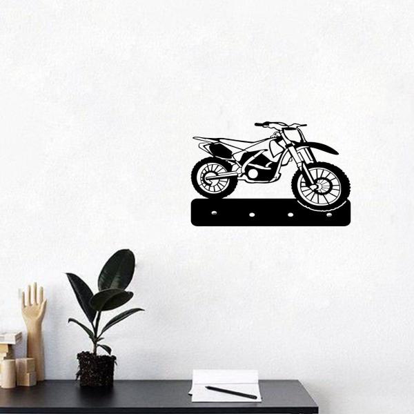 Imagem de Aplique Porta chave moto 4 pinos esportivo decoração aventura top Decorativo Quarto Sala Enfeite Parede MDF Preto