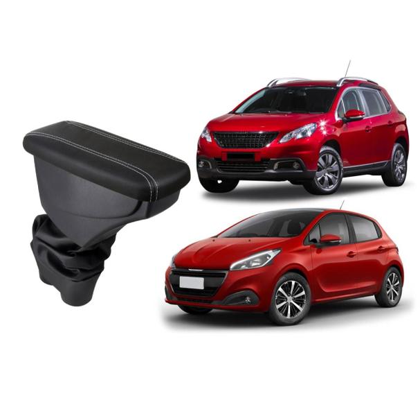 Imagem de Apoio De Braço Peugeot 208 Couro Preto Costura Branca