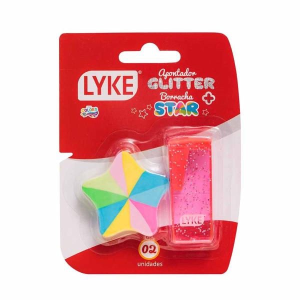 Imagem de Apontador com Glitter e Borracha Estrela Lyke Kit com 2