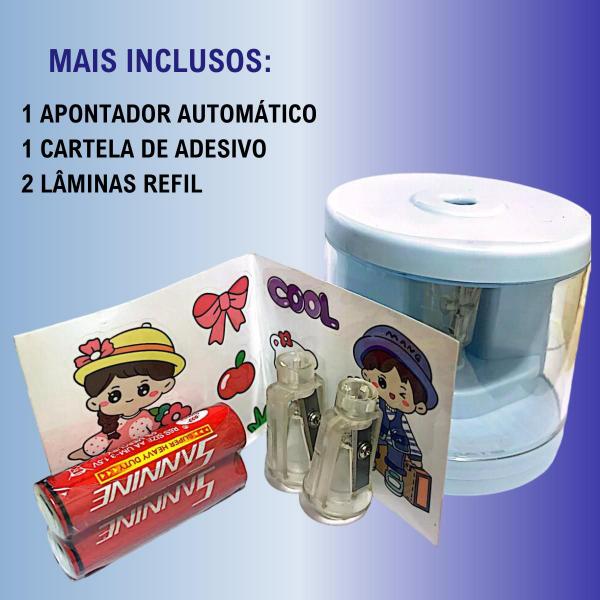 Imagem de Apontador De Mesa Elétrico Pilha Automático Escolar Cor Azul