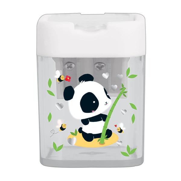 Imagem de Apontador Escolar Panda Decorado c/ Depósito 2 Furos Tilibra