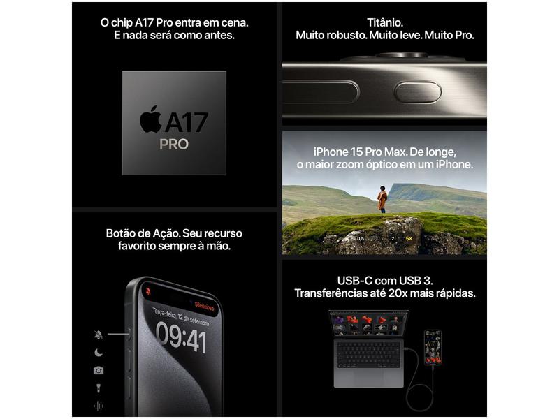 Imagem de Apple iPhone 15 Pro Max 512GB Titânio Preto 6,7" 48MP iOS 5G