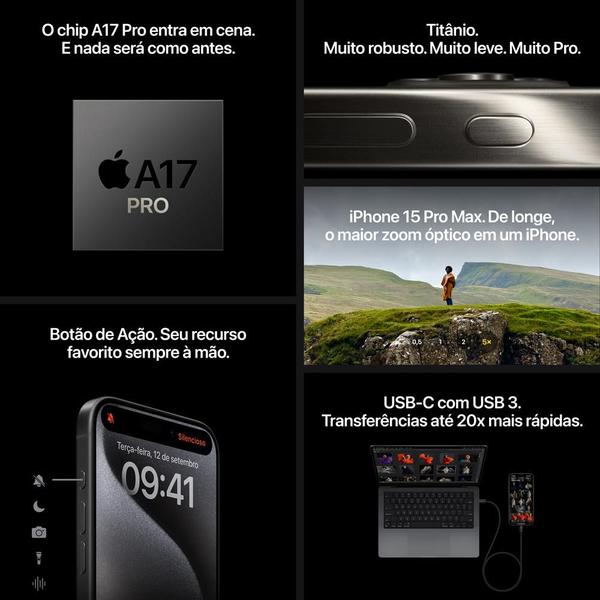 Imagem de Apple iPhone 15 Pro Max de 256GB - Titânio Branco