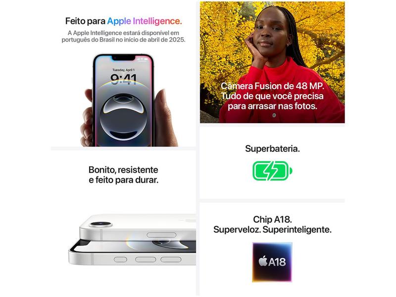 Imagem de Apple iPhone 16e 128GB Branco 6,1" 48MP iOS 5G