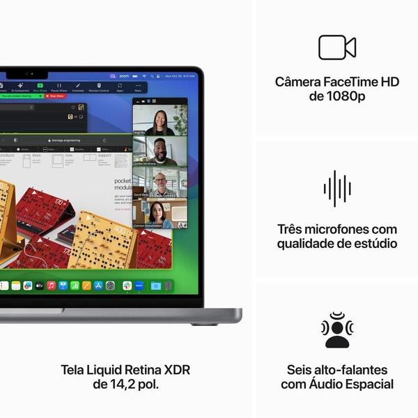 Imagem de Apple MacBook Pro 14": Apple M3 com CPU 8 núcleos, GPU 10 núcleos, 8 GB memória, SSD 512 GB - Cinza-espacial