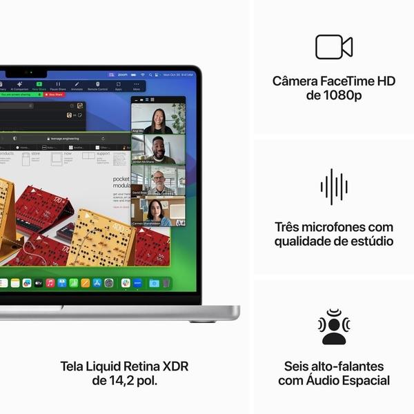 Imagem de Apple MacBook Pro 14": Apple M3 com CPU 8 núcleos, GPU 10 núcleos, 8 GB memória, SSD 512 GB - Prateado 