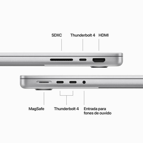 Imagem de Apple MacBook Pro 14": Apple M3 com CPU 8 núcleos, GPU 10 núcleos, 8 GB memória, SSD 512 GB - Prateado 