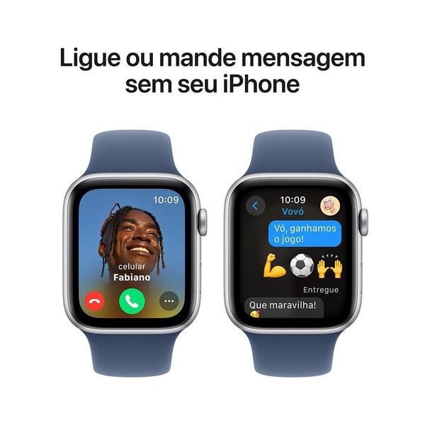 Imagem de Apple Watch SE GPS  Caixa prateada de alumínio  44 mm  Pulseira esportiva denim  P/M