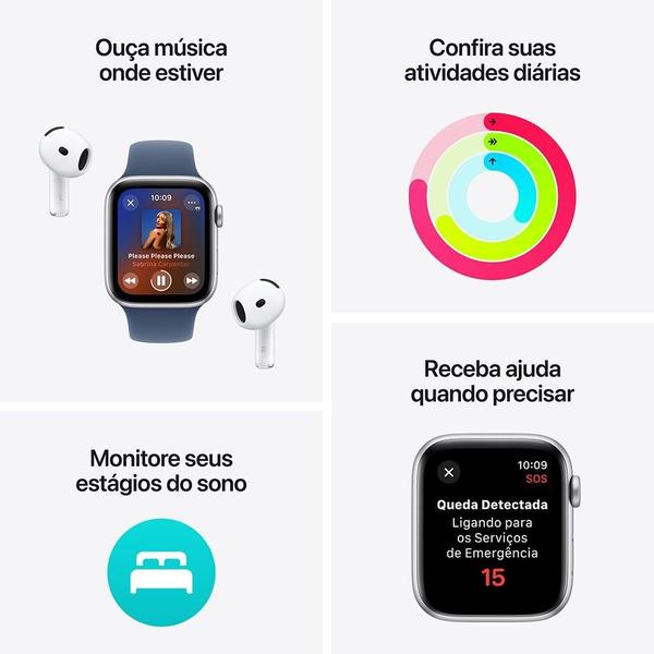 Imagem de Apple Watch SE GPS  Caixa prateada de alumínio  44 mm  Pulseira esportiva denim  P/M