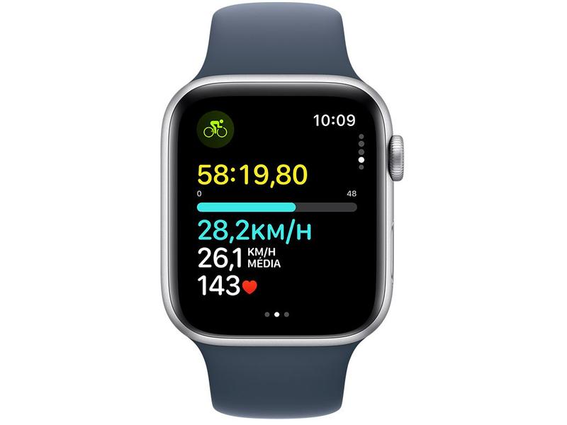 Imagem de Apple Watch SE GPS + Cellular Caixa Prateada de Alumínio 44mm Pulseira Esportiva Azul-tempestade M/G