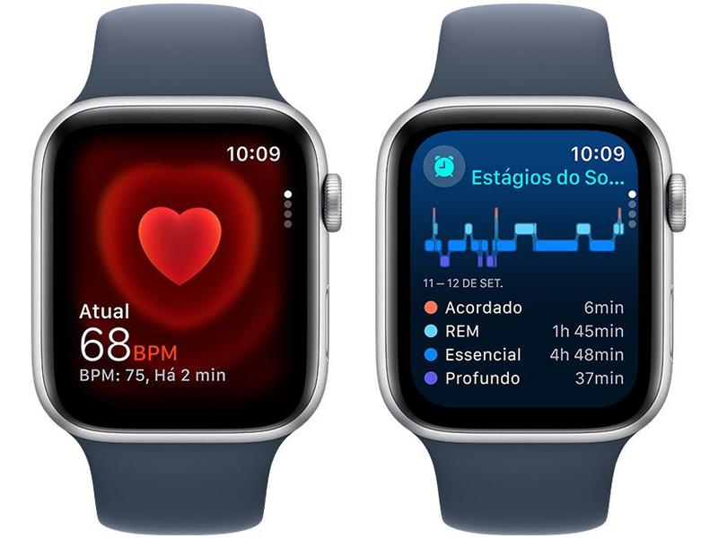 Imagem de Apple Watch SE GPS + Cellular Caixa Prateada de Alumínio 44mm Pulseira Esportiva Azul-tempestade P/M