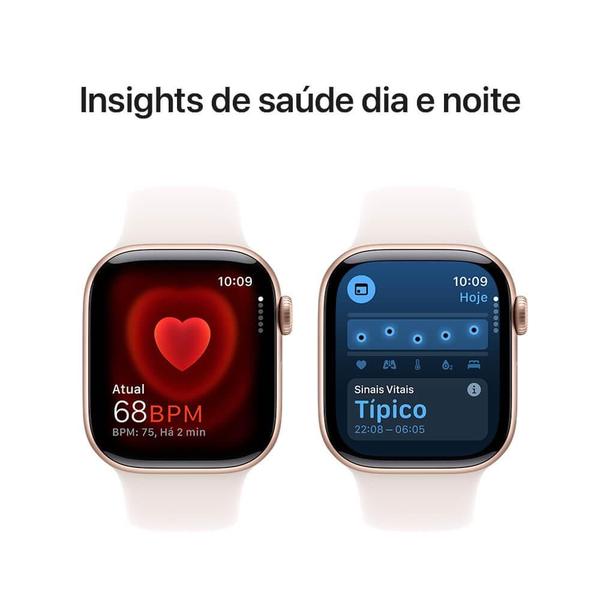 Imagem de Apple Watch Series 10 GPS  Caixa cor de ouro rosa de alumínio  42 mm  Pulseira esportiva blush-clara  P/M