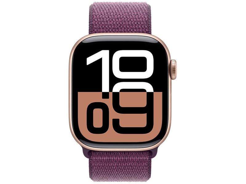 Imagem de Apple Watch Series 10 GPS Caixa Cor de Ouro Rosa de Alumínio 42mm Pulseira Loop Esportiva Ameixa