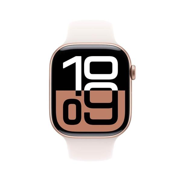 Imagem de Apple Watch Series 10 GPS  Caixa cor de ouro rosa de alumínio  46 mm  Pulseira esportiva blush-clara  M/G