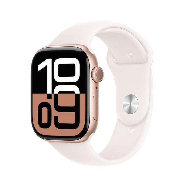 Apple Watch Series 10 GPS, Caixa Cor de Ouro Rosa de Alumínio de 46 mm, Pulseira Esportiva Blush-Clara, Tamanho P/M - MWWT3AM/A