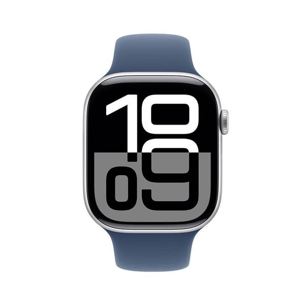 Imagem de Apple Watch Series 10 GPS  Caixa prateada de alumínio  46 mm  Pulseira esportiva denim M/G