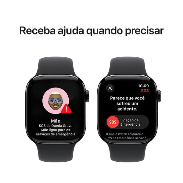 Imagem de Apple Watch Series 10 GPS  Caixa preta brilhante de alumínio  42 mm  Pulseira esportiva preta  M/G