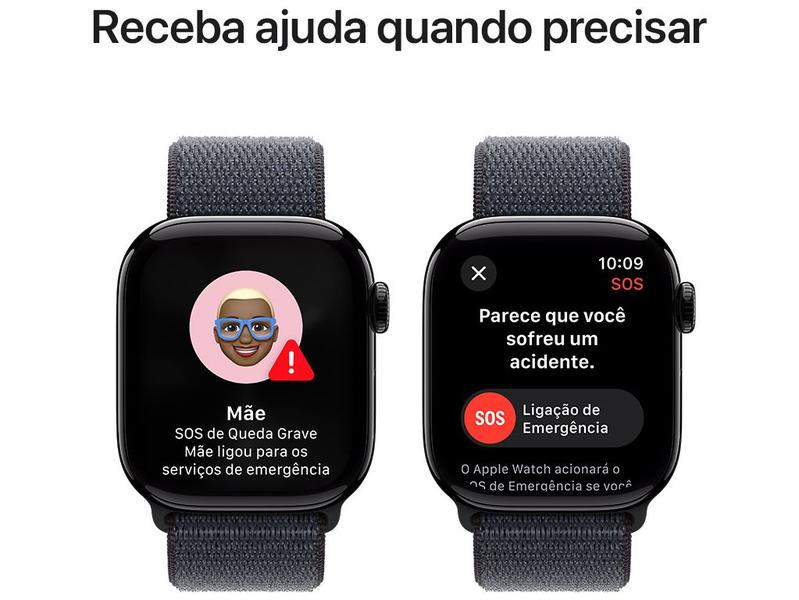 Imagem de Apple Watch Series 10 GPS Caixa Preta Brilhante de Alumínio 42mm Pulseira Loop Esportiva Tinto