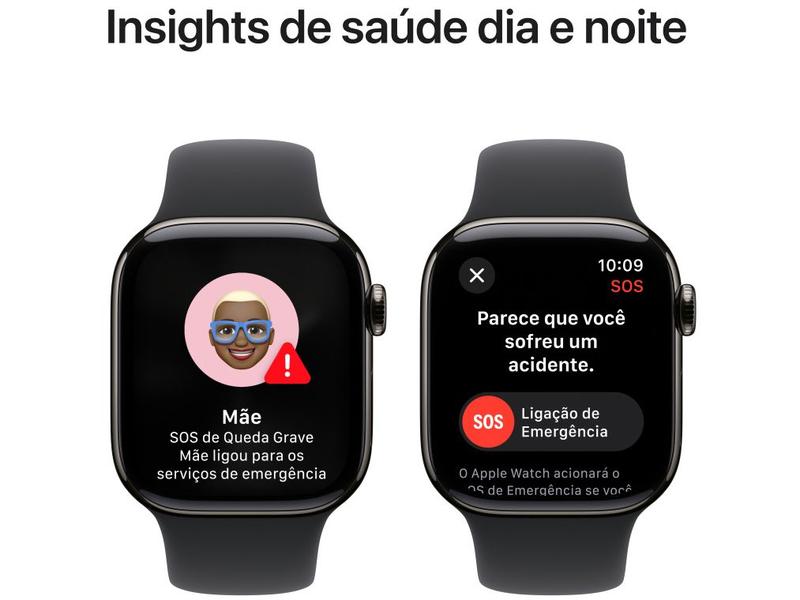 Imagem de Apple Watch Series 10 GPS + Cellular Caixa Ardósia de Titânio 42mm Pulseira Esportiva Preta P/M