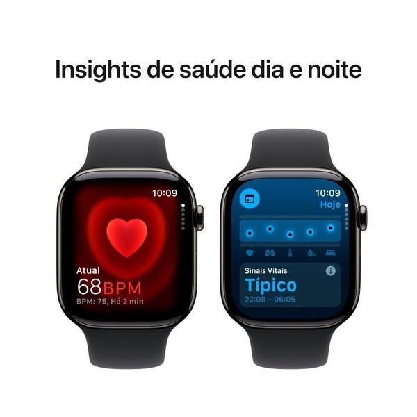 Imagem de Apple Watch Series 10 GPS + Cellular, Caixa Ardósia de Titânio de 46 mm, Pulseira Esportiva Preta, Tamanho M/G - MWYE3AM/A