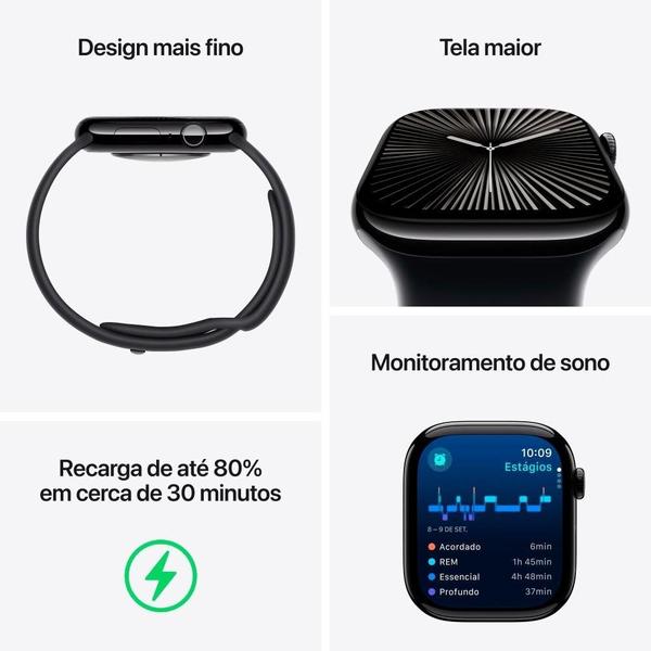 Imagem de Apple Watch Series 10 GPS + Cellular, Caixa Ardósia de Titânio de 46 mm, Pulseira Esportiva Preta, Tamanho M/G - MWYE3AM/A