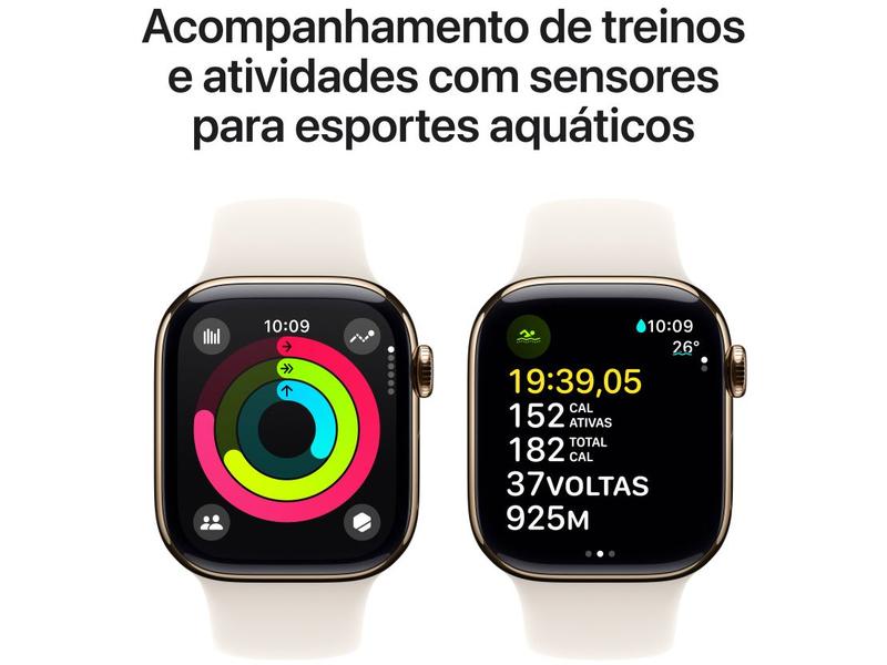 Imagem de Apple Watch Series 10 GPS + Cellular Caixa Dourada de Titânio 42mm Pulseira Esportiva Estelar P/M