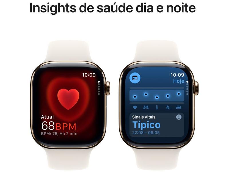 Imagem de Apple Watch Series 10 GPS + Cellular Caixa Dourada de Titânio 46mm Pulseira Esportiva Estelar M/G