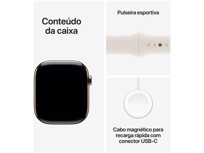 Imagem de Apple Watch Series 10 GPS + Cellular Caixa Dourada de Titânio 46mm Pulseira Esportiva Estelar M/G