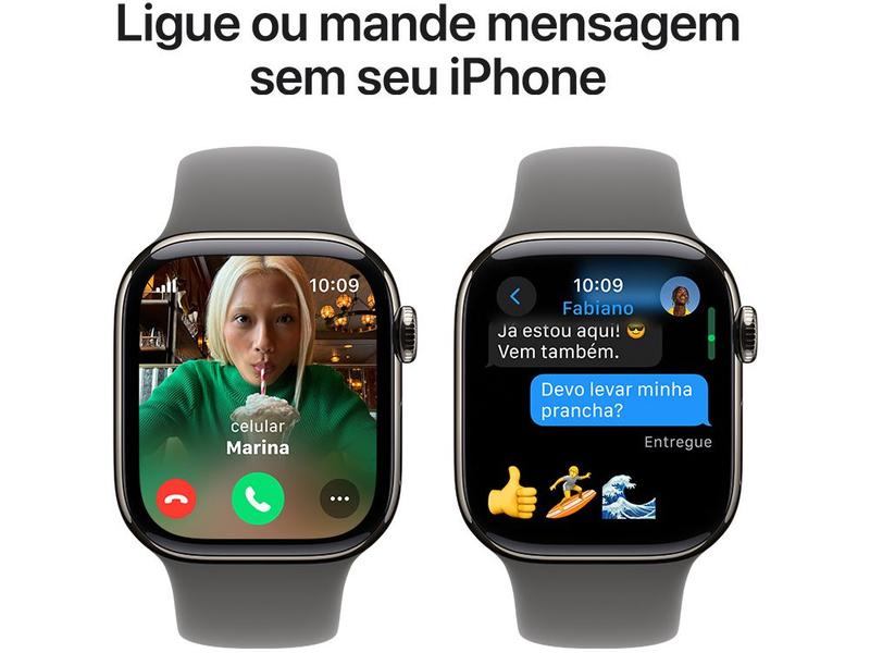 Imagem de Apple Watch Series 10 GPS + Cellular Caixa Natural de Titânio 42mm Pulseira Esportiva Cinza-pedra P/M