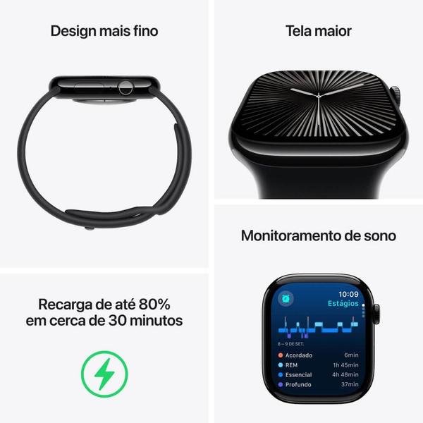 Imagem de Apple Watch Series 10 GPS + Cellular  Caixa natural de titânio  46 mm  Pulseira natural estilo milanês