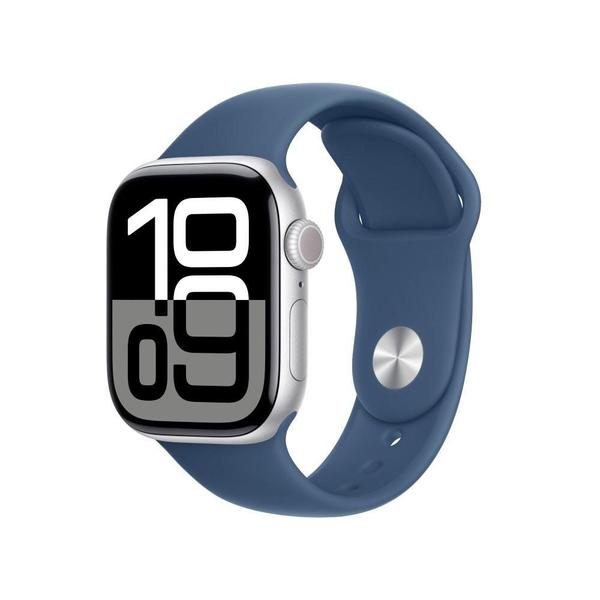 Apple Watch Series 10 GPS + Cellular, Caixa Prateada de Alumínio de 42 mm, Pulseira Esportiva Denim, Tamanho P/M - MWX33AM/A