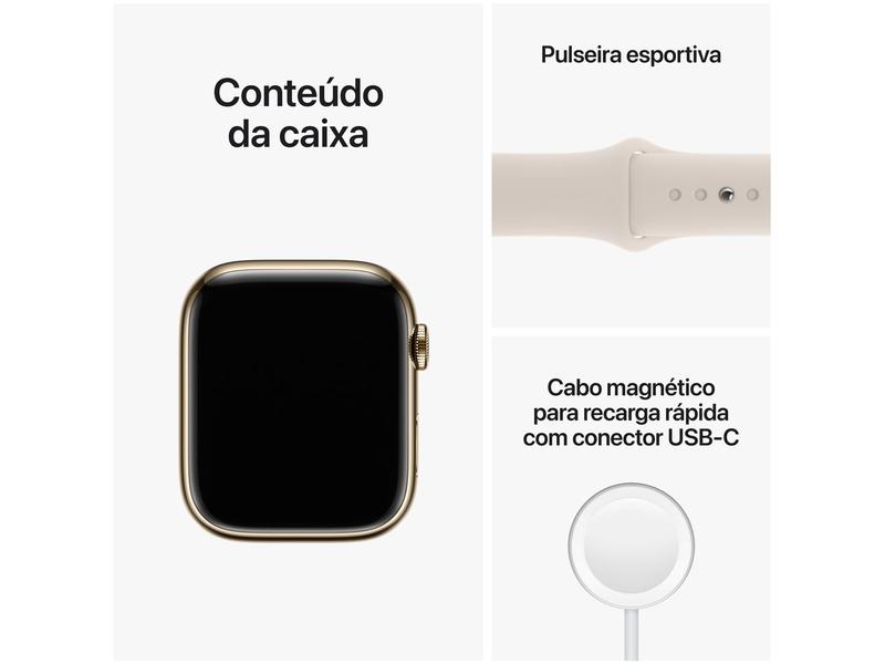 Apple Watch Series 8 45mm GPS + Cellular Caixa Dourada Aço Apple Watch Series 8 45mm GPS + Cellular Caixa Dourada Aço