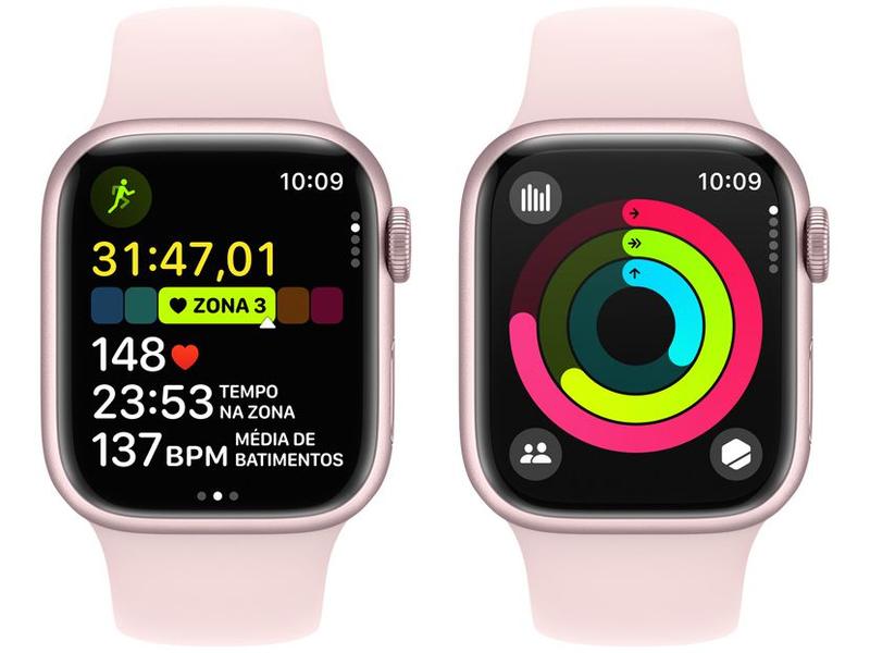 Imagem de Apple Watch Series 9 GPS Caixa Rosa de Alumínio 41mm Pulseira Esportiva Rosa-clara M/G