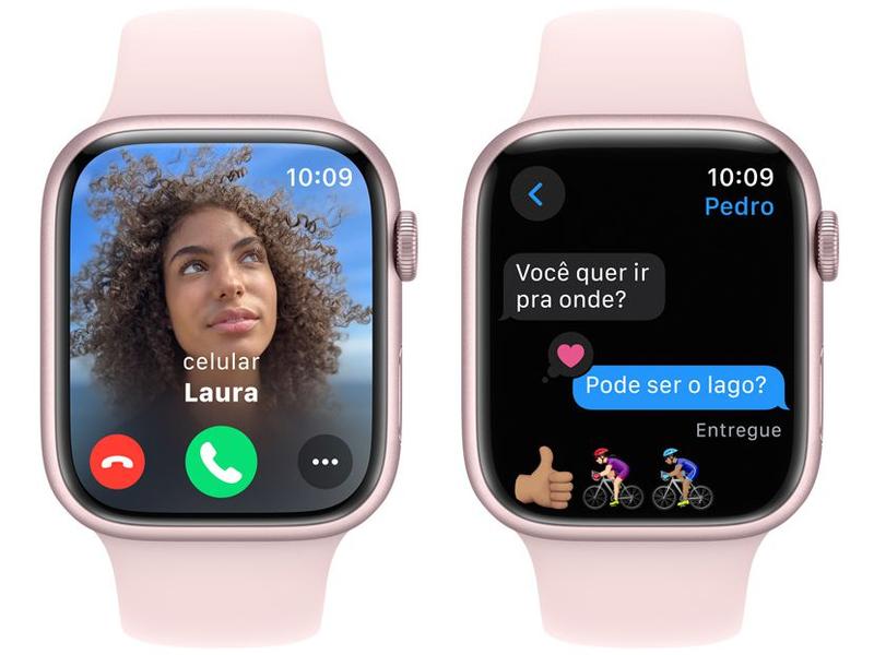 Imagem de Apple Watch Series 9 GPS Caixa Rosa de Alumínio 45mm Pulseira Esportiva Rosa-clara M/G