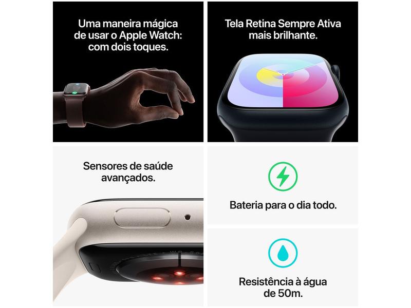 Imagem de Apple Watch Series 9 GPS + Cellular Caixa Prateada de Aço Inoxidável 45mm Pulseira Esportiva Azul-tempestade P/M