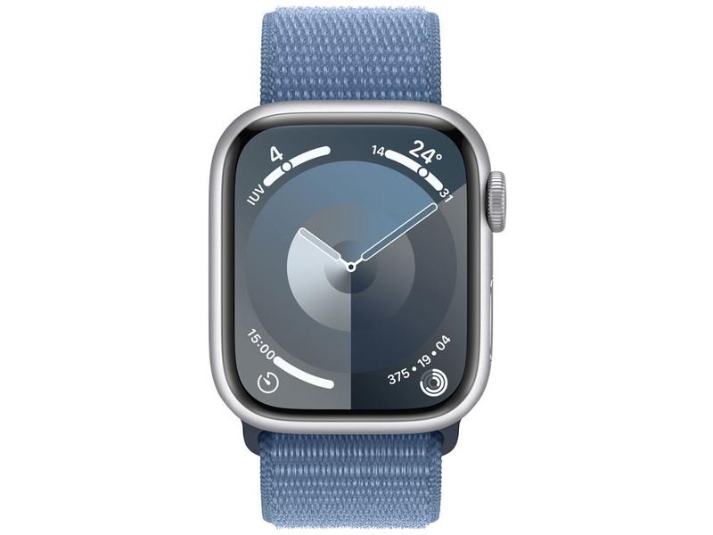 Imagem de Apple Watch Series 9 GPS + Cellular Caixa Prateada de Alumínio 41mm Pulseira Loop Esportiva Azul-inverno (Neutro em Carbono)