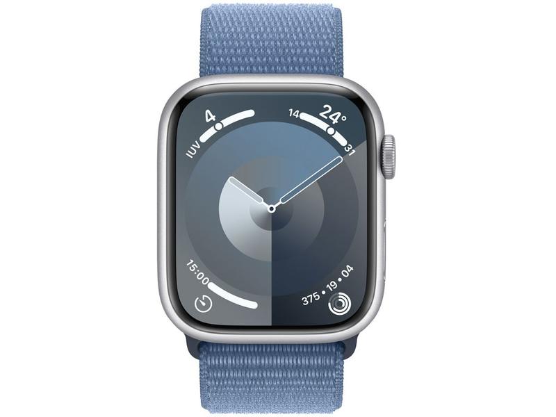 Imagem de Apple Watch Series 9 GPS + Cellular Caixa Prateada de Alumínio 45mm Pulseira Loop Esportiva Azul-inverno (Neutro em Carbono)