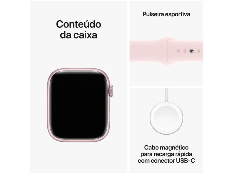 Imagem de Apple Watch Series 9 GPS + Cellular Caixa Rosa de Alumínio 45mm Pulseira Esportiva Rosa-claro P/M