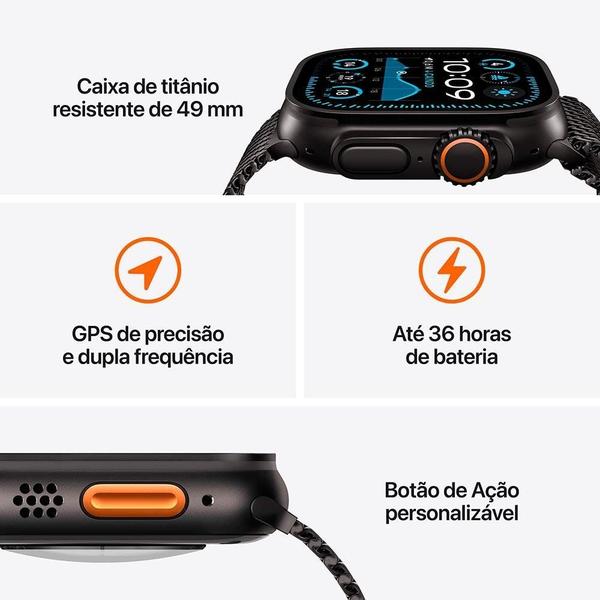 Imagem de Apple Watch Ultra 2 GPS + Cellular, Caixa Natural de Titânio de 49 mm, Pulseira Natural Estilo Milanês de Titânio, Tamanho M - MX5R3BE/A