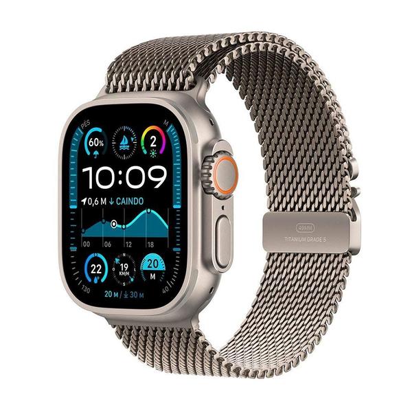 Imagem de Apple Watch Ultra 2 GPS + Cellular, Caixa Natural de Titânio de 49 mm, Pulseira Natural Estilo Milanês de Titânio, Tamanho M - MX5R3BE/A