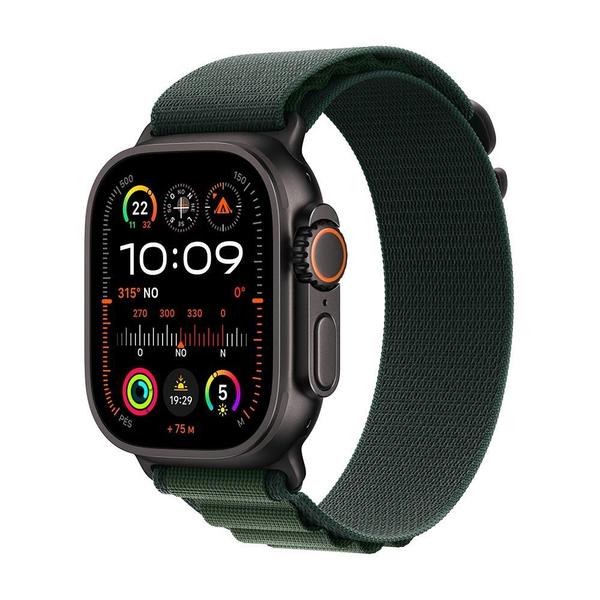 Apple Watch Ultra 2 GPS + Cellular, Caixa preta de titânio de 49 mm, Pulseira loop Alpina verde-escura P
