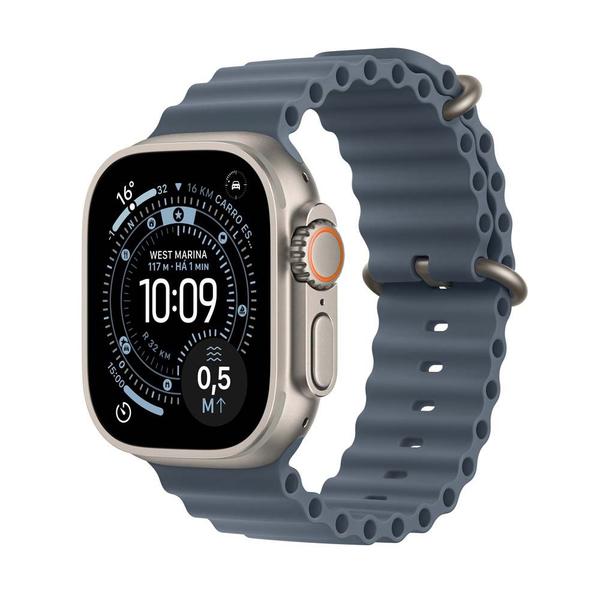 Apple Watch Ultra 3 GPS + Cellular Caixa Natural de Titânio 49mm Pulseira Oceano Azul-âncora