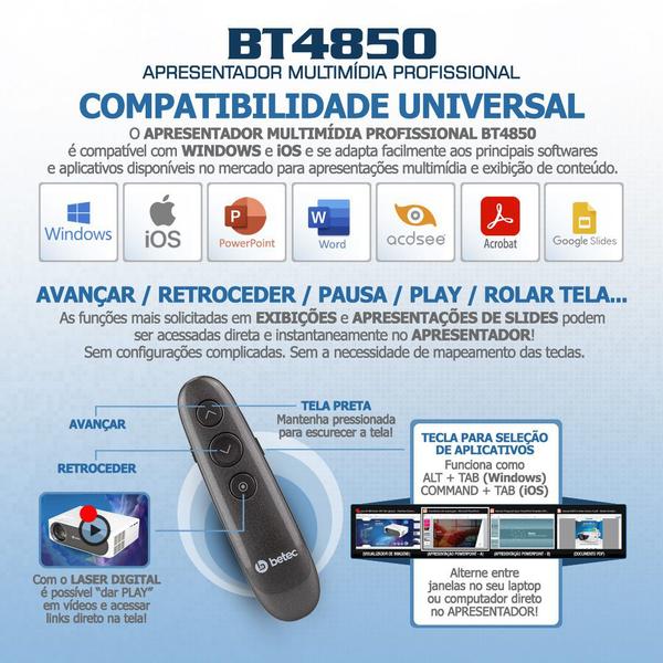 Imagem de Apresentador Multimídia Profissional Betec BT4850 - Wireless - Bateria Interna - Varias Funções