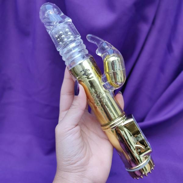 Imagem de Apus - Vibrador Rotativo Vai Vem e Estimulador de Clítoris - Coelho Dourado