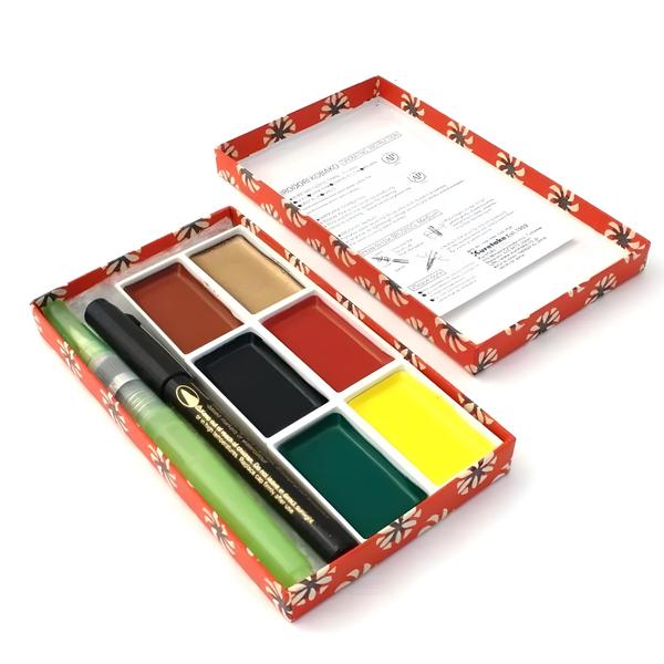 Imagem de Aquarela Kuretake Gansai Tambi Irodori Kobako Red com 6 Cores